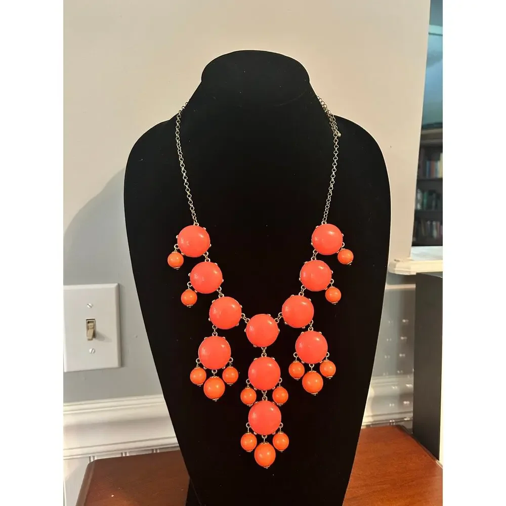 J Crew Tangerine Orange Bubble Necklace Gold Tone Chain Statement 24 Inch